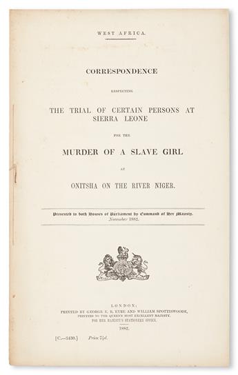 (SLAVERY AND ABOLITION.) OFFICIAL BRITISH PARLIAMENTARY PAPER. The Trial of Certain Persons at Sierra Leone, for the Murder of a Slave